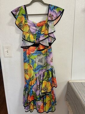 CQ by CQ Vibrant Floral Ruffle Midi Dress - Multicolor M